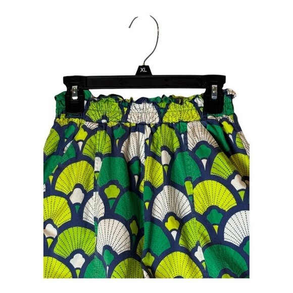 Autumn Adeigbo Shorts Women 2 Green Scalloped Fan Print High Waist Debbie Shorts - Picture 4 of 10